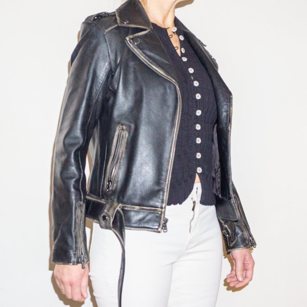 Calvin Klein Black Genuine Leather Jacket Zipper Size Small